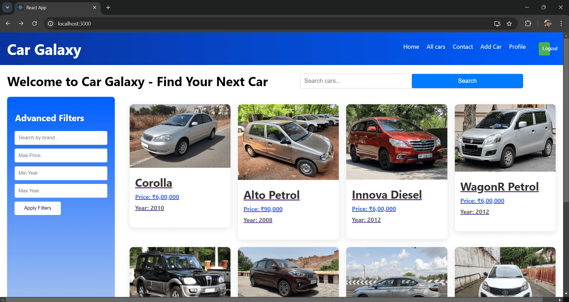 Used/preowned car dealership website